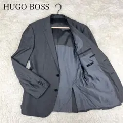 ヒューゴボス ストライプ 2B テーラードジャケット XL 灰 Super100