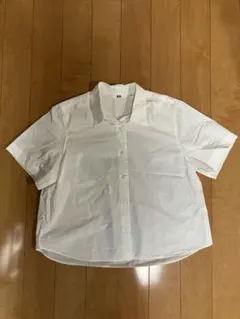 新品タグなしUNIQLO レディース クロップド半袖シャツ ホワイト Lのサムネイル