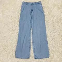 美品ドレープデニムタックパンツ　ユニクロ　S 水色
