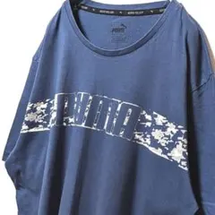 プーマ PUMA ロゴ Tシャツ くすみブルー 青ネイビー L 古着