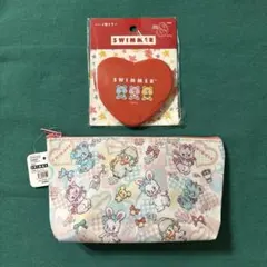 スイマー　ハート型ミラー ポーチ　ピンク昭和レトロ 鏡メイク化粧ポーチ うさぎ猫