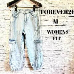 レディース デニムカーゴパンツ ライトブルー ジョガー 裾ゴム カジュアル