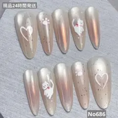 猫とハートのネイルチップ10個セット No686 サイズ:XS、S、M