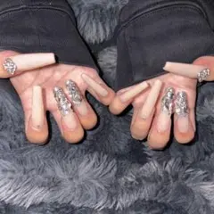 ギャルネイル 埋めつくし ベージュ系 ロングネイルチップ