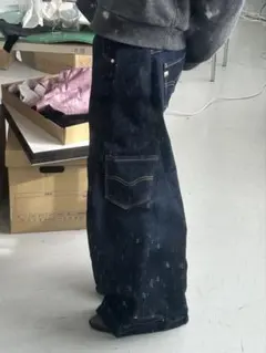 古着　リメイク　デニム　ワイドレッグデニムパンツ（特注リメイクデニム）