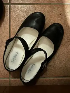 Ships 黒 ストラップ付き パンプス メリージェーン 24cm