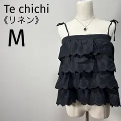 テチチ ティアードキャミソール スカラップ刺繍 フリル リネン ブラック Mのサムネイル
