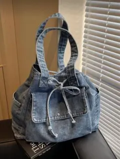 ☆新品☆ デニムバッグ　ショルダーバッグ　肩掛け　トートバッグ　リボン