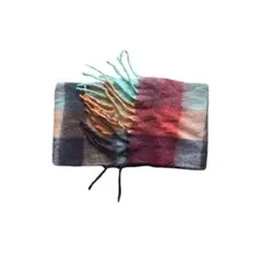 チェック柄 マフラー フリンジ付き