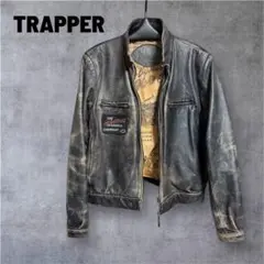 TRAPPER ヴィンテージ レザージャケット ライダースジャケット 黒 L MASONPRINCE 革ジャン ライダース オーバサイズビッグポケットPUレザー