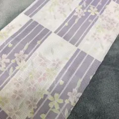 紫花柄ストライプ半襟　夏物●参
