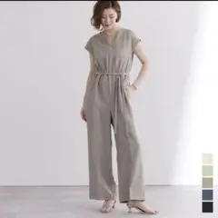 【ur's】リネンライク ヘンリーネック オールインワン Sのサムネイル
