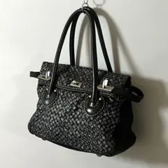 russet レザー調 ハンドバッグ 総柄 モノグラム 編み込み 希少