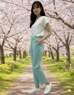 最終値下げ　Drawer ドゥロワー　ミントグリーン　コットンパンツ