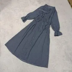 ジーユー フェミニン レトロ きれいめ 小紋柄 リボン 前開き シャツワンピ S