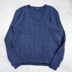 POLO RALPH LAUREN カシミヤ混ケーブルVネックニット ネイビー