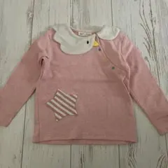 Baby cheerベイビーチアーアヒルファー襟ピンクトレーナー110星ポケット