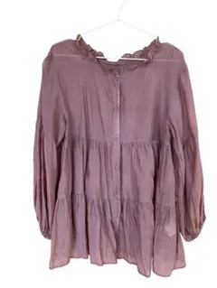 フリル襟 ティアード長袖シャツ ピンク