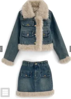 ショート丈ジャケット×ミニスカートファーデニムセットアップ