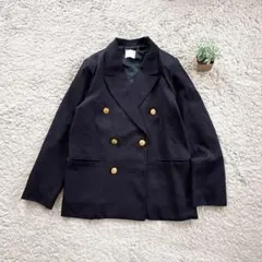 【Feepur】ゴールドボタン ダブルブレストテーラードジャケット ネイビー M