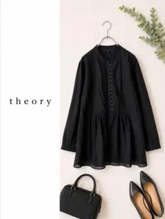Theory セオリー コットンシルク チュニックブラウス 長袖 ブラック Mのサムネイル