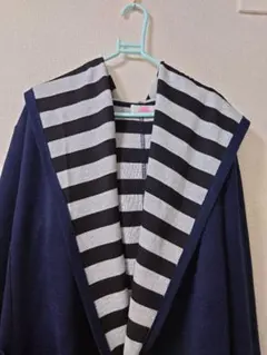 ベルーナRyuRyuフード付きカーディガン ネイビー/ストライプゆったり系