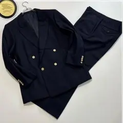バーバリー　メンズ　パンツスーツ　濃紺　ダブル　金ボタン　美品　標準体型 バーバリー メンズ パンツスーツ 濃紺 ダブル 金ボタン 美品 標準体型