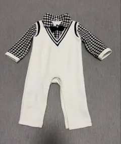 フォーマル　入園式　男の子　70-80 チェック襟 蝶ネクタイ付きロンパース