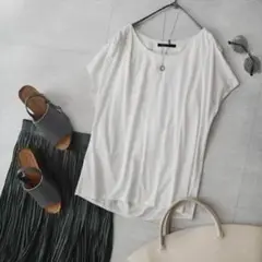 新品未使用ホワイトおしゃれバンヤードストームバックドレープ半袖Tシャツカットソー