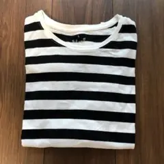 無印良品　天竺編みクルーネック長袖Ｔシャツ　ブラックボーダー　Lサイズ