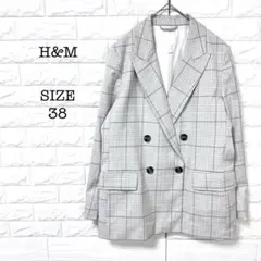 エイチアンドエム H&M ダブルブレスト ジャケット チェック柄 M グレー 春