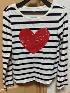 GAP ボーダー柄 長袖カットソー スパンコール　ハート