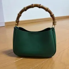 バンブーワンハンドルバッグ　ショルダー付き グリーン