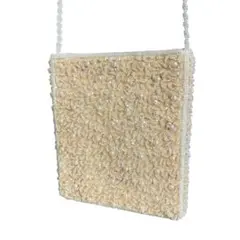 ビーズ刺繍バッグ ミニショルダーバッグ ポシェット 斜め掛け 総ビーズ ホワイト