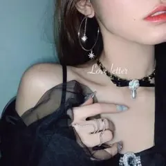 No.664 シルバーローズパールリボンチョーカーネックレス 韓国 量産型 地雷