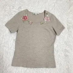 ローラアシュレイ　刺繍　スクエアVネック Tシャツ バラ　Ｓ　レディースのサムネイル