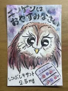 手描き絵手紙 寝かしつけフクロウ デエビゴ2.5mg