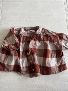 チェック　トップス　七分袖