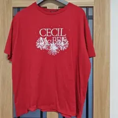 ５LサイズCECIL McBEE ロゴ刺繍 ビジュー付き半袖Tシャツ レッドのサムネイル