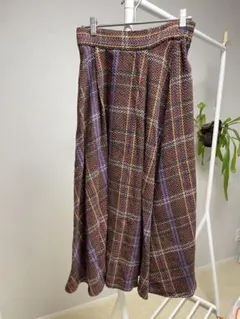 【秋冬に活躍】暖かブラウン系チェック柄フレアスカート