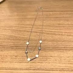 コットンパール付きシルバーロングネックレス