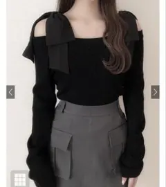 GRL オフショルダーリボンストラップニットトップス[mb1546]