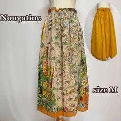 NougatineリバーシブルスカートM綿　地図柄×無地マスタード系　インド製
