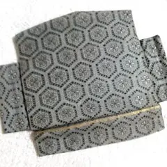 ヴィンテージ正絹　二部式作り名古屋帯　キラキラ灰銀に六角花模様