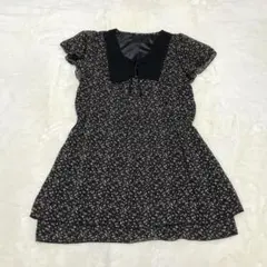 y2k フェアリーコア 森ガール 花柄 チュニック ワンピース 半袖 リボン M