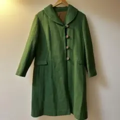 80s 昭和レトロ ロングコートワンピース 深緑 ベルト付 レトロ 