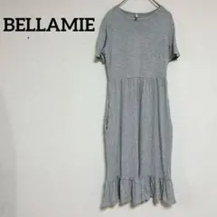 BELLAMIE グレー ひざ丈ワンピース 半袖 フリル裾 レディース