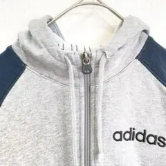 アディダス 130 パーカー スウェット ジップアップ 長袖 裏パイル　グレー