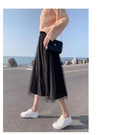 チュールスカート フレアスカート ベロア生地 冬スカート あったか レース L