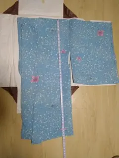 着物羽織、水色花柄レトロ昭和女性用古布リメイク手芸材料